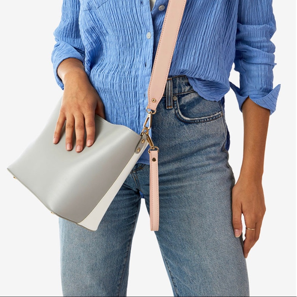 Summer & Rose Gray and White Crossbody Vegan Leather Bucket Bag NWT